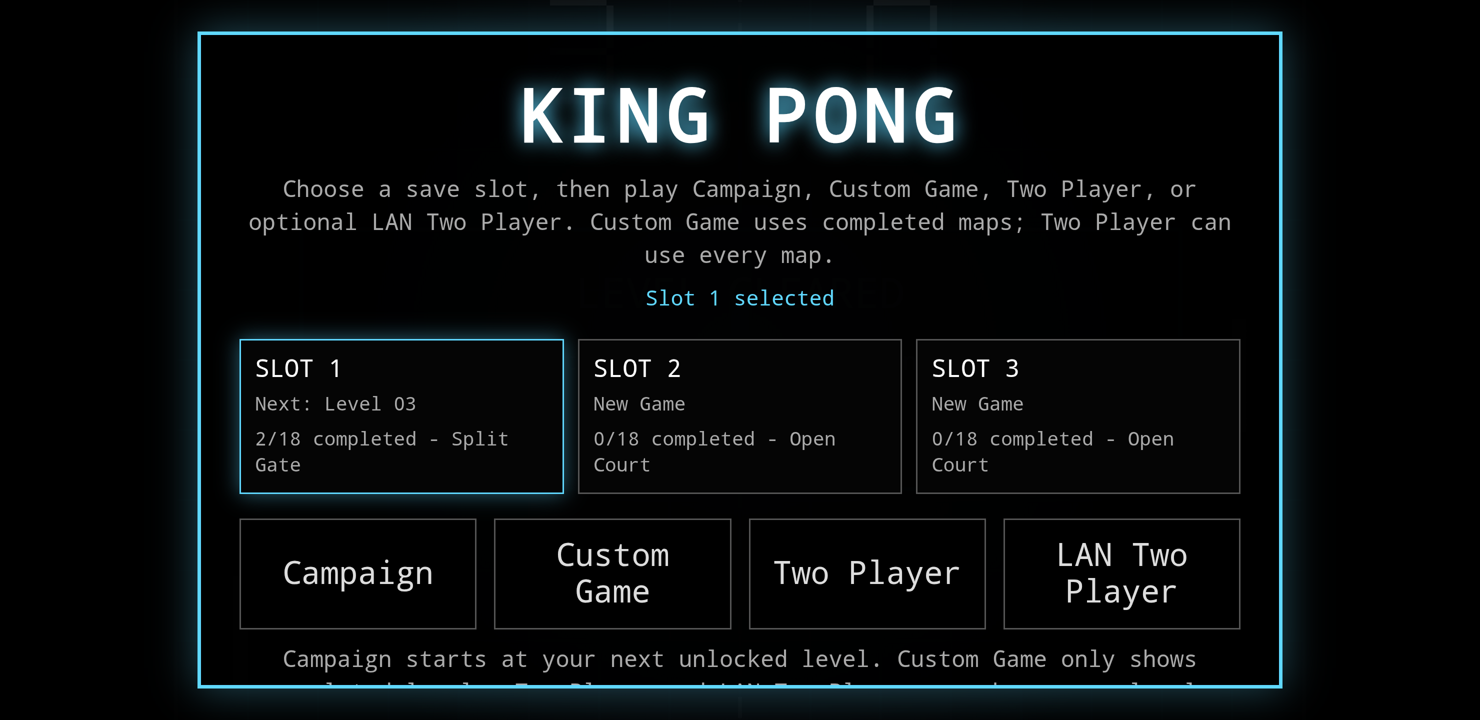 King Pong title screen